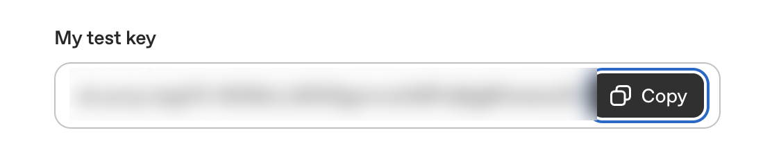 Close-up of the Copy button next to the newly generated OpenAI API key